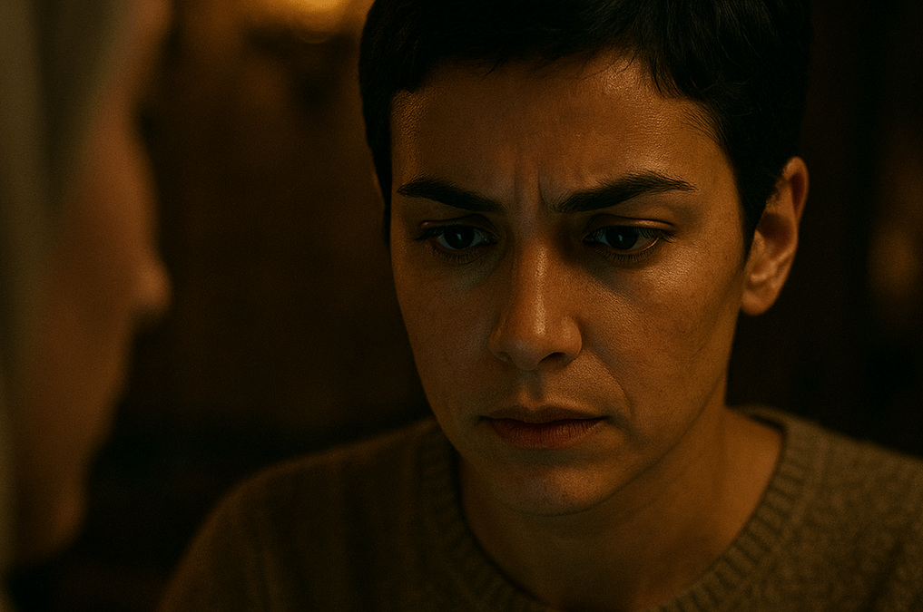 LUMIVORE V1 — CANON SHOT PROMPT
Shot: horizontal Karima Close-Up (Analytical Intensity) — Café Marhaba, 6:17 PM
CAMERA & FRAMING
• Tight close-up on Karima Hamdani, framing from mid-shoulder to above the forehead
• Depth of field shallow — Karima razor-sharp, background and Leila softly blurred
• Leila only appears as a partial silhouette on the far left edge (a faint cheek, scarf edge, or jawline)
• Slight angle from Karima’s front-right, as if from Leila’s POV but pulled in close
• Karima’s eyes locked on the laptop (which is out of frame, below camera)
LIGHTING
• Warm, low café lanterns casting soft golden pools of light
• A faint secondary glow from laptop screens reflecting subtly on Karima’s cheekbones
• Background ambience dim, smoky, textured — Moroccan café interior
CANON — KARIMA (MANDATORY)
• Short black pixie-cut hair (canonical)
• Natural medium-brown skin tone, minimal makeup
• Serious, analytic expression — brows slightly drawn inward
• Beige knit sweater (canonical wardrobe)
• Shoulders slightly forward, posture focused and absorbed
ENVIRONMENT & TONE
• Moroccan mashrabiya lanterns glowing in the background
• Very slight café haze (tea steam, evening dust)
• Hints of Arabic signage, carved plaster architecture
• Atmosphere tense but intimate — two women sharing dangerous knowledge
MOOD & ACTION
• Karima is absorbing the scale of the cyberattack, eyes intense, jaw subtly tightened
• Leila, blurred at edge of frame, watches Karima with quiet urgency
• The image conveys: A moment where the truth lands hard.
STYLE
• A24 cinematography
• Prime lens, 50mm equivalent, shallow depth
• High-resolution, cinematic realism