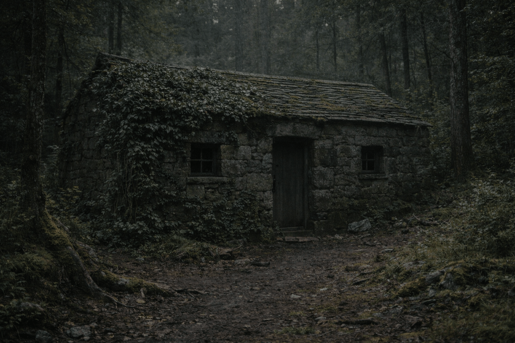 HORIZONTAL CINEMATIC IMAGE — 16:9 — OBSERVATIONAL REALISM

A restrained, photorealistic cinematic still depicting a low stone cottage deep in an ancient forest, positioned where a narrow path ends rather than arrives.

The cottage appears pressed into the earth, as if grown from the ground rather than built. Stone walls are weathered, irregular, and slightly damp. There is no fence, no boundary, no welcome.

Structure & materials

Low stone cottage, partially embedded in soil

Uneven stonework, aged and time-worn

Roof heavy and practical, not picturesque

Door closed, unadorned, uninviting

Windows small and dark, no interior light visible

Ivy & growth (important)

Ivy crawls across the walls in a trained, deliberate way

Leaves appear glossy, alert, maintained — not wild or overgrown

Growth feels intentional, proprietary, controlled

Moss and lichen settle naturally into stone crevices

Environment

Dense forest surrounds the cottage

Trees lean inward subtly, not aggressively

Roots break the path near the cottage threshold

Forest floor shows damp earth, leaves, needles, and moss

No animals

No people

No visible magic or supernatural effects

Lighting

Natural forest light only

Overcast or early-morning diffuse light

Low contrast, muted tones

No dramatic shadows

No glow from windows

Light reveals texture and age, not mood

Camera & composition

Eye-level camera

35–50mm lens equivalent

Static framing

Slight asymmetry for naturalism

Cottage is centered enough to command attention, but not framed heroically

Forest remains visually dominant

Emotional tone

Quiet. Proprietary. Watchful. Unwelcoming without hostility.

The cottage should feel aware, not haunted —
as if it belongs to someone who expects things to be left alone.

HARD REFUSAL / NEGATIVE PROMPT (NON-NEGOTIABLE)

NO people

NO animals

NO fantasy aesthetics

NO glowing windows

NO magic effects

NO runes or symbols

NO dramatic sky

NO fog used for atmosphere (light natural haze only if present)

NO illustration or painterly stylization

NO cinematic spectacle

FINAL LOCK STATEMENT (MENTAL CHECK)

If this cottage looks like it would still be standing here if no story ever happened, the image is correct.
